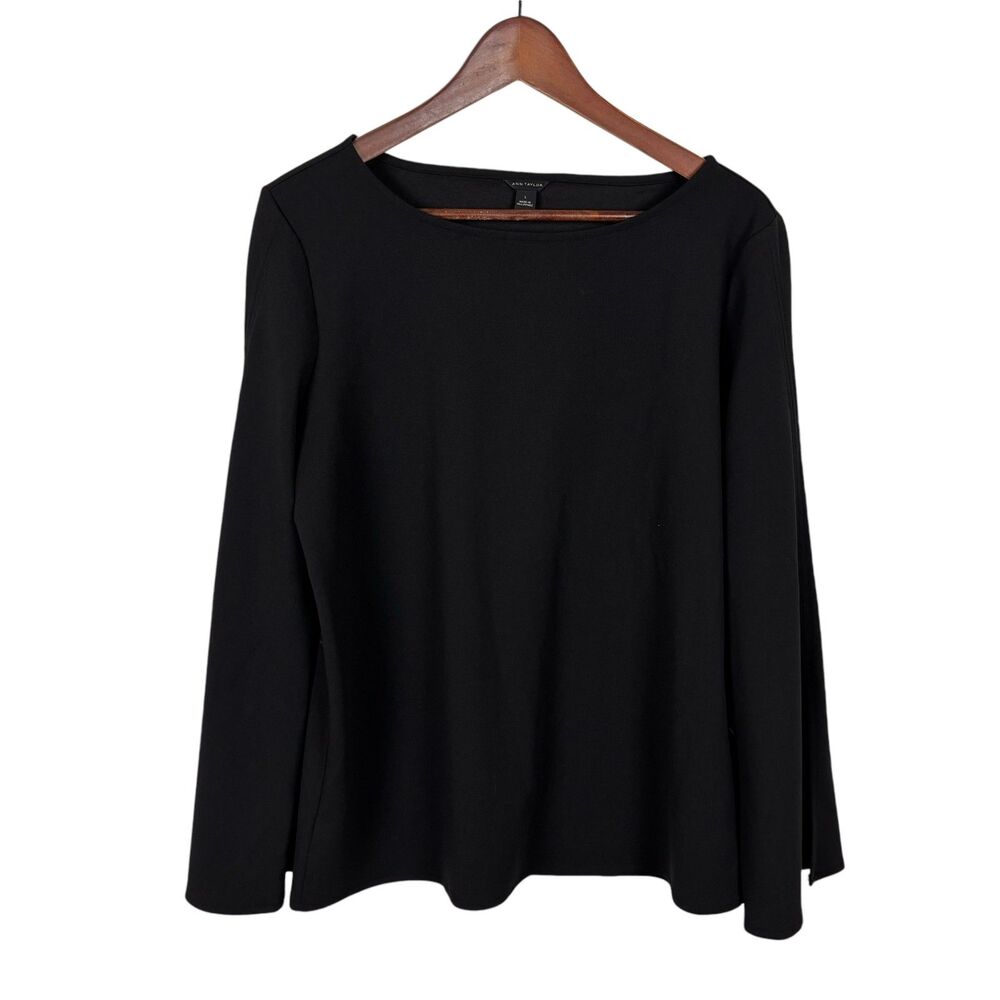 Ann Taylor Black Formal Career Top Blouse Women's Large Slit Sleeve